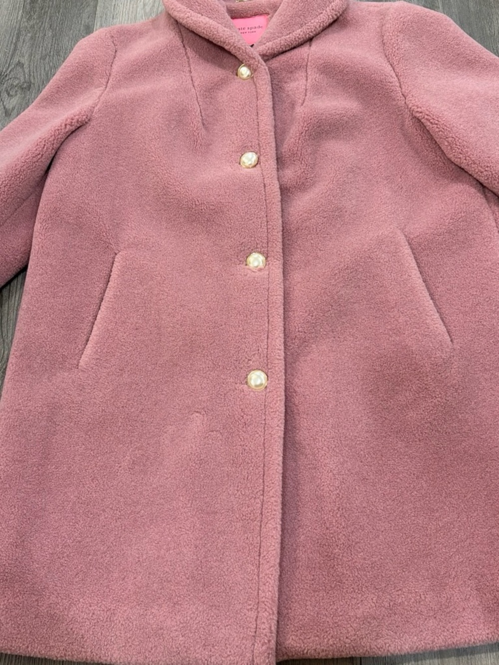 kate spade Soft Pink Teddy Coat with Pearl Buttons - Picture 3 of 10